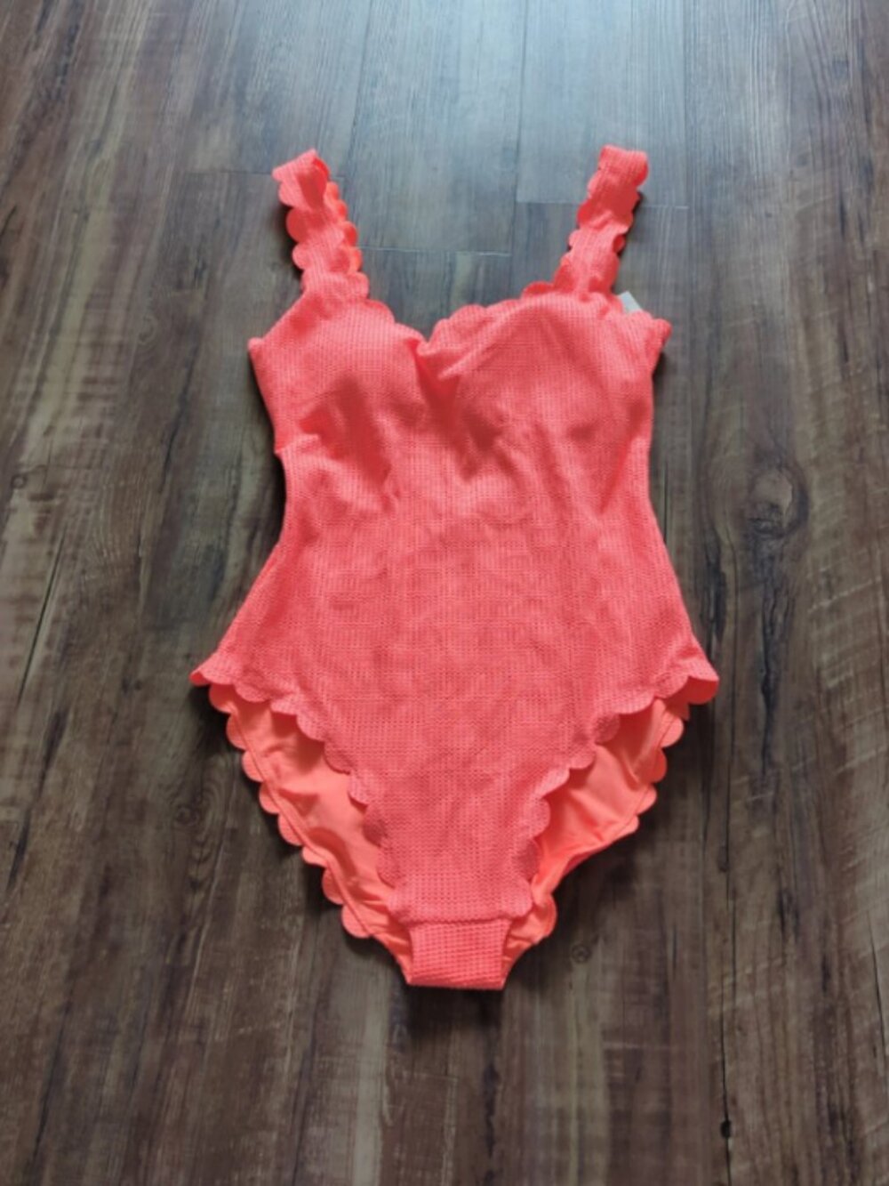Aerie Waffle Scalloped One Piece Swimsuit in Haute Coral Size Medium NWT